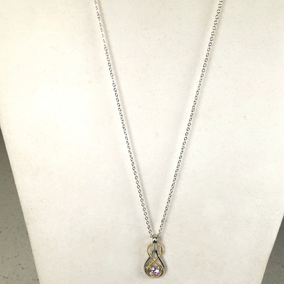 Double Infinity Shape Pink Crystal Stone Gold & Silver Tone Pendant and … - Picture 3 of 6